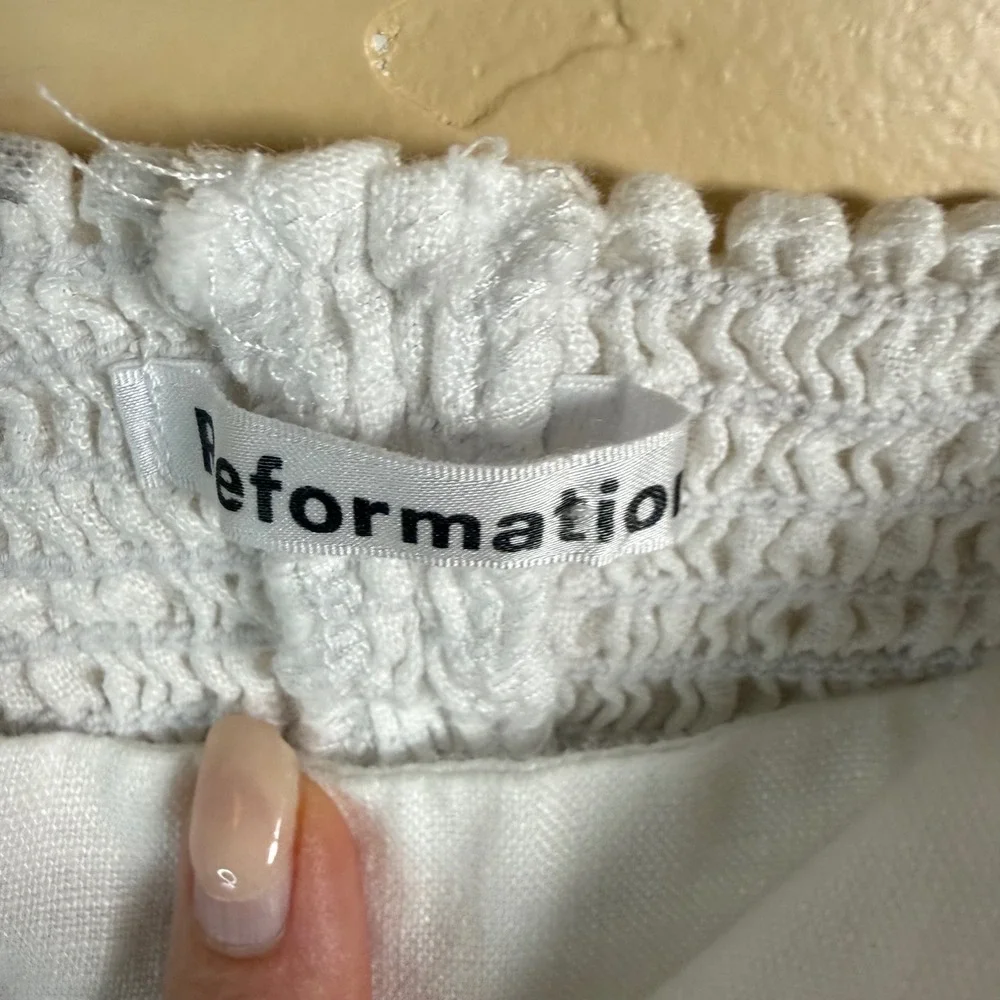 REFORMATION Rory Linen Top Women 8 White Smocked Puff Sleeve Milkmaid Coquette